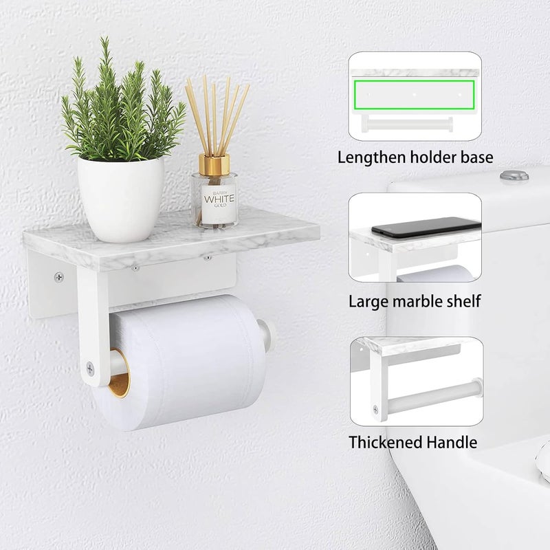 Gypie Toilet Paper Holder with Natural Marble Shelf, 304 Stainless Steel Screw Wall Mounted, Tissue Roll Paper Holder Dispenser for Bathroom Washroom White - Image 3